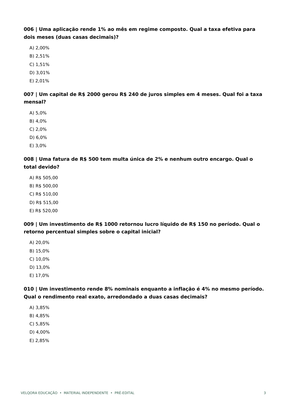 Página real do PDF de Matemática Financeira com questões do material
