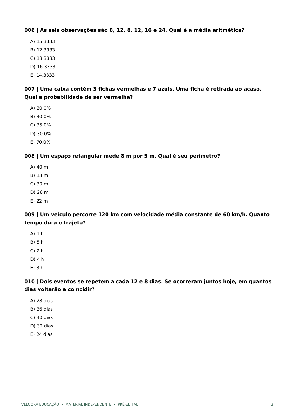 Página real do PDF de Matemática com questões do material